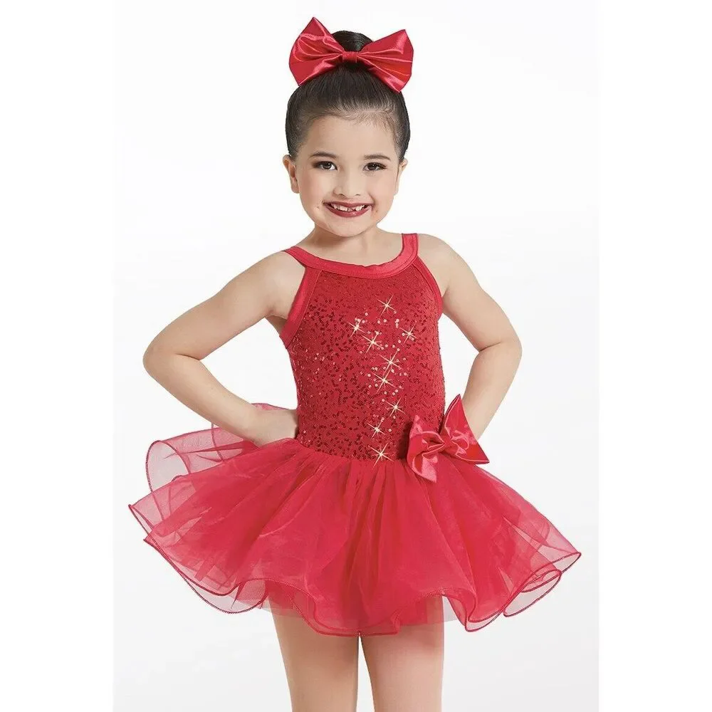 Pre-Owned Dance Costume Weissman 12410 XS Child Red Dress Jazz Sequin